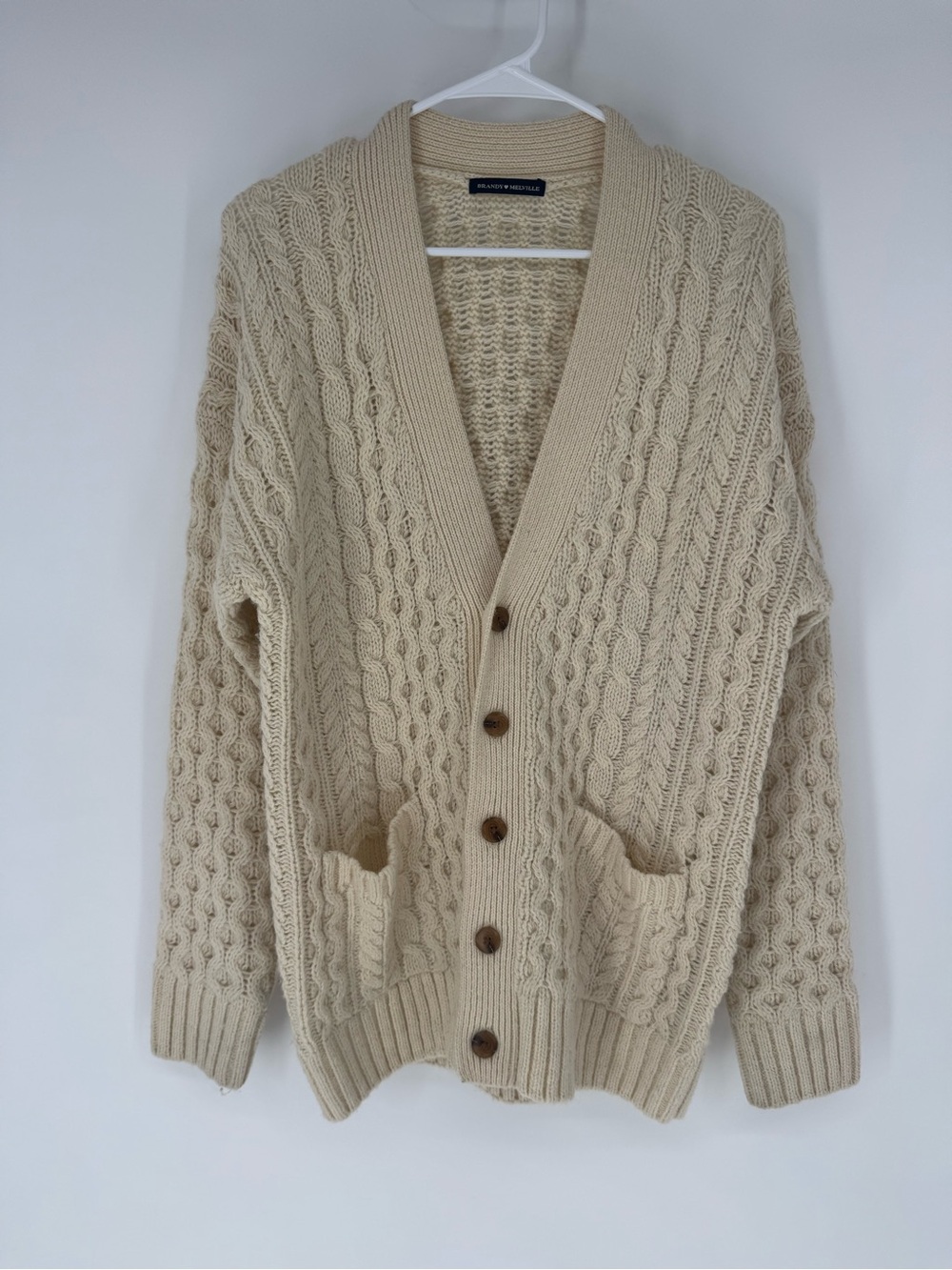 Brandy Melville cream Cable Knit Cardigan sweater wool blend